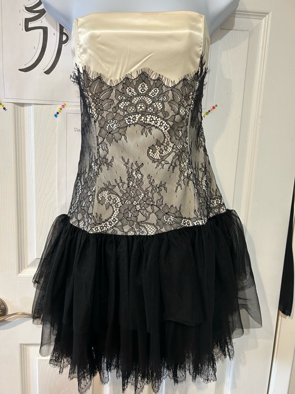 Sugar Thrillz Ivory Satin Bustier with Black Lace Trim